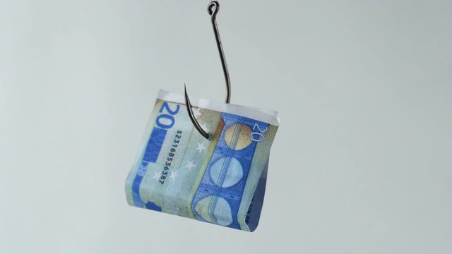 Illustration, on fishhook Euro, Cash