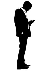 Silhouette of a man in a business suit with phone