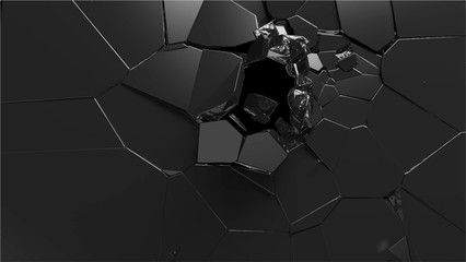 Abstract 3d rendering of shattered black surface. destructed wall. vector format