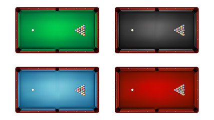 Top view of billiard table and billiard balls, vector illustration - obrazy, fototapety, plakaty