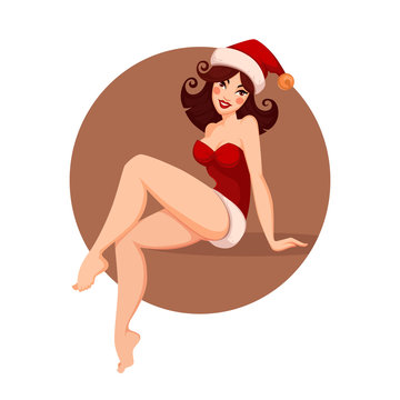Pinup Marry Christmas and happy new year cartoon girl image