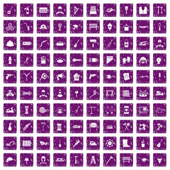 100 tools icons set grunge purple