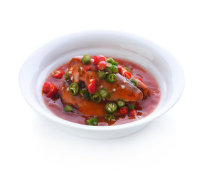 Canned fish tomato sauce in bowl