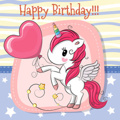 Cute Cartoon Unicorn with balloon