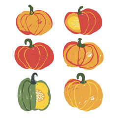 Set of 6 cute handdrawn pumpkins.