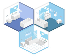 Fototapeta premium Isometric flat 3D concept vector interior of bathroom inside