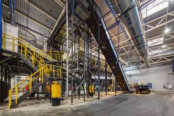 Modern waste recycling processing plant. Separate garbage collection. Recycling and storage of...