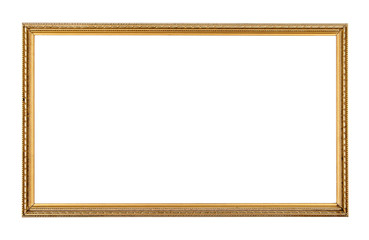Rectangle antique gold frame isolated on the white background.Rectangle gold frame isolated.Golden frame isolated