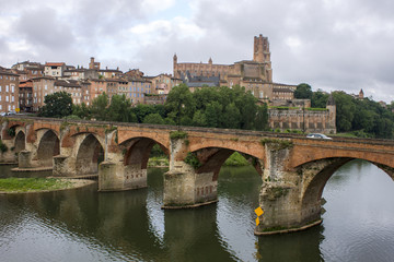 Fototapeta premium View of the Episcopal City of Albi and the River Tarn. Albi, France