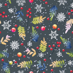 Christmas pattern. Watercolor painting with hand lettering. digital painting watercolor style