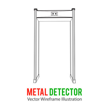 Metal Detector Scanner. Wireframe Poly Mesh Vector Illustration. Airport Security Gates With Metal Detectors. Walk Through Detector Concept.