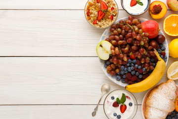 Fresh healthy breakfast with fruits copy space