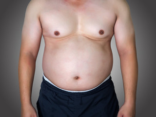 Body part of asian fat man with a big belly