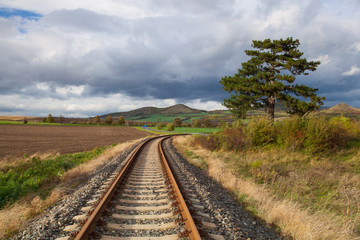 Fototapeta premium Single railway track in Rana, Czech Republic