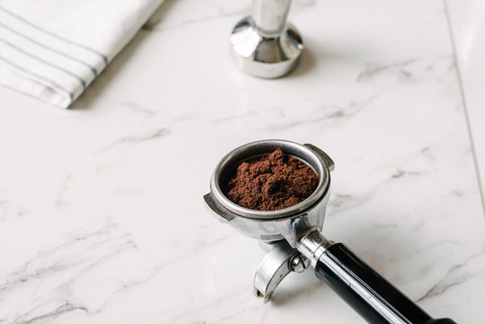 untamped coffee in a group head