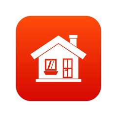 One-storey house with a chimney icon digital red