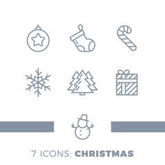 Modern Christmas holiday thin line flat design icons set