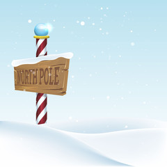 Christmas landscape with North pole sing. Vector illustration