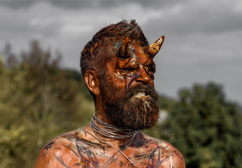 Halloween demon man with beard