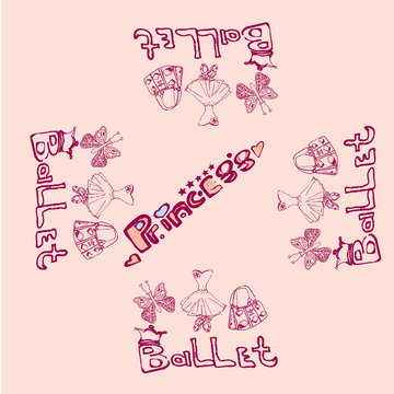 Cute little ballerina set.Doodle vector illustration. .Could use for print or banner