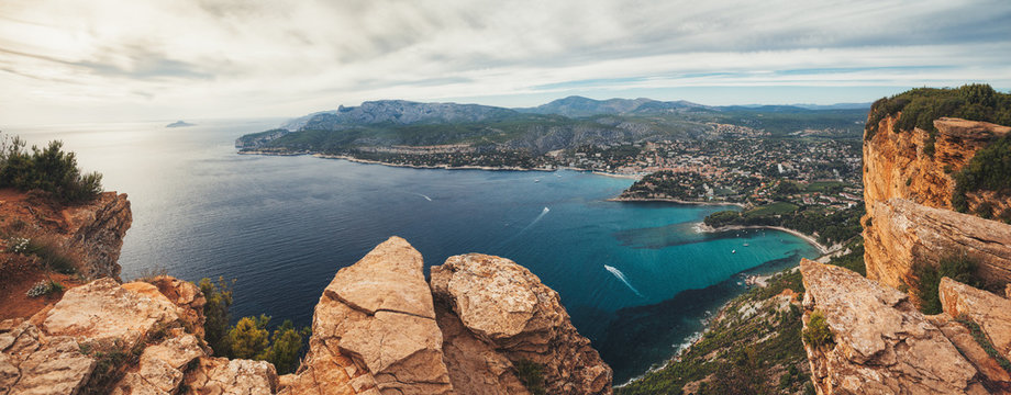 Panoramic view of Cassis Bay on the Cote d'Azur in France