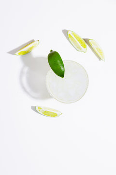 Overhead View Of Margarita Cocktail With Lime Slices