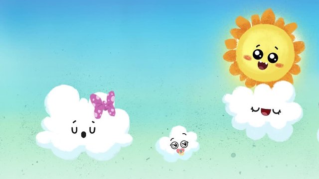 Cielo infantil con nubes y sol