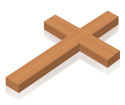 Christian cross lying on the ground - isolated 3d vector illustration on white background.
