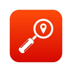 Magnifying glass and location icon digital red