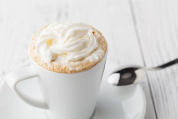 Ice And Whip Cream Frappe Coffee With Chocolate Topping Close Up