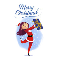 Christmas illustration of a woman wearing santa claus clothes