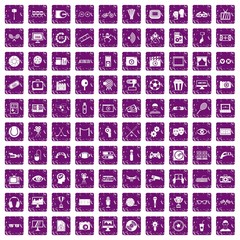 100 video icons set grunge purple