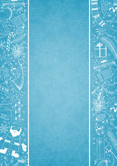 Christmas background with borders made of doodles items related to the holiday.