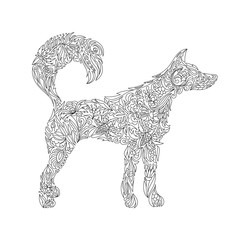 Dog. Zentangle. Stylized Dog. Freehand sketch with dog for adult anti stress coloring book page