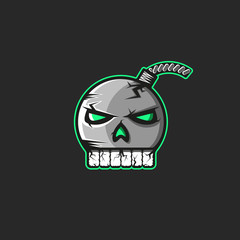 Cannonball emblem in the shape of a human skull with teeth sticker, a pirate logo for a print on a T-shirt