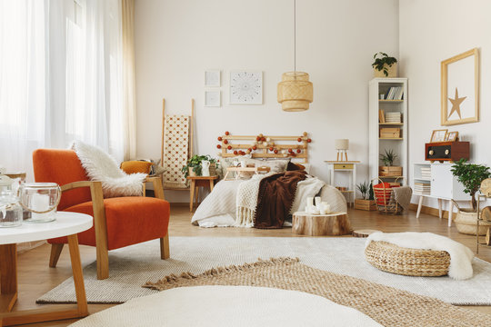 Furnished Scandinavian bedroom