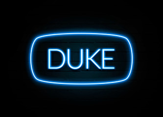 Duke  - colorful Neon Sign on brickwall