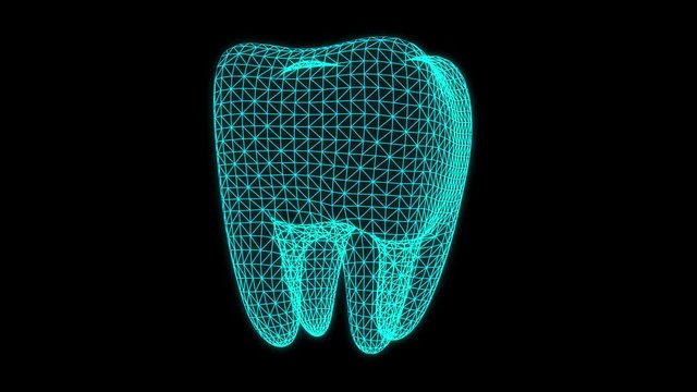 Dental X-Ray. Tooth Wireframe Mesh. Connection Structure motion HUD element. Medicine, health concept. Video available in 4K FullHD and HD render footage