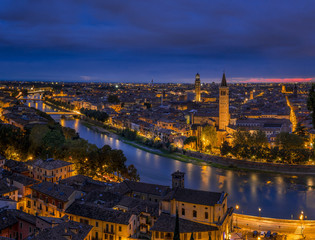 View of Verona by night, Italy