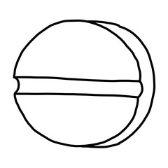 drug tablet / cartoon vector and illustration, black and white, hand drawn, sketch style, isolated on white background.