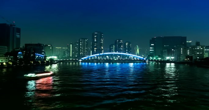 Night View of Sumida River Tokyo, 4k time lapse