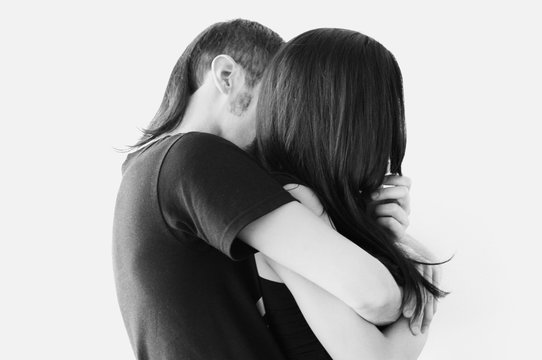 Romantic Couple Hugging In Black And White