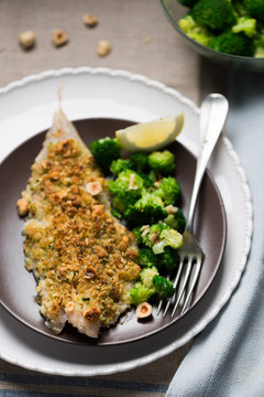 baked fillet of cod with hazelnut crumble
