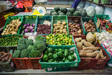 big choice of fresh fruits and vegetables on market