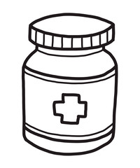 drug bottle / cartoon vector and illustration, black and white, hand drawn, sketch style, isolated on white background.