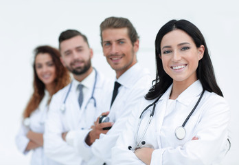 Fototapeta premium woman doctor on the background of colleagues