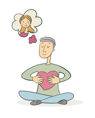 Man hugging heart and thinking about woman