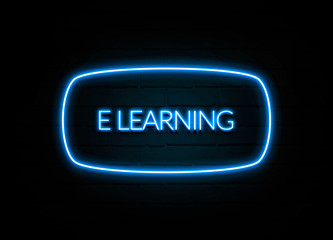 E Learning  - colorful Neon Sign on brickwall