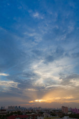 Aerial view of dramatic sunset.