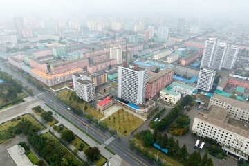 PYONGYANG,NORTH KOREA-OCTOBER 10,2017: Panorama of Pyongyang on a cloudy day.